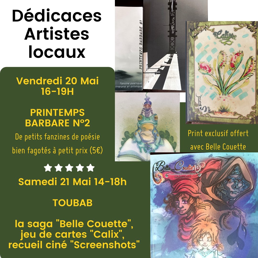 croafunding's tweet photo. Deux dédicace à la suite ce vendredi et ce samedi. Deux ambiances poétiques: en vers écrits avec la sortie de Printemps Barbare n°2 et en images avec la sortie de l'ultime tome de Belle Couette de Toubab samedi !
#lilleactu #lillemaville #croafunding #dedicace #poesie #couettes https://t.co/2mxm5ycLSh