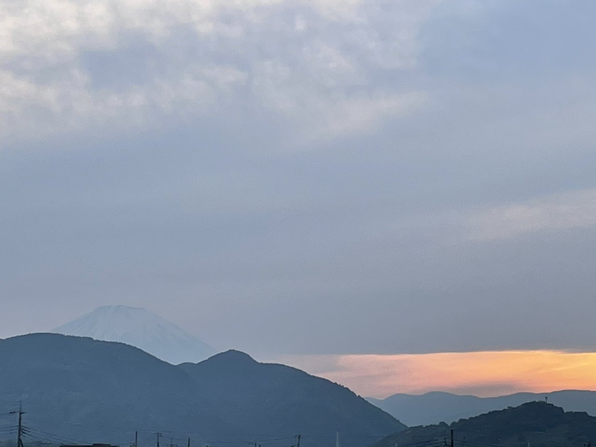 今日も一日お疲れ様でした┏● うっすらと富士山見えたよ🗻😁 \(ᯅ̈ )/ 咲き始めてるのね🌸