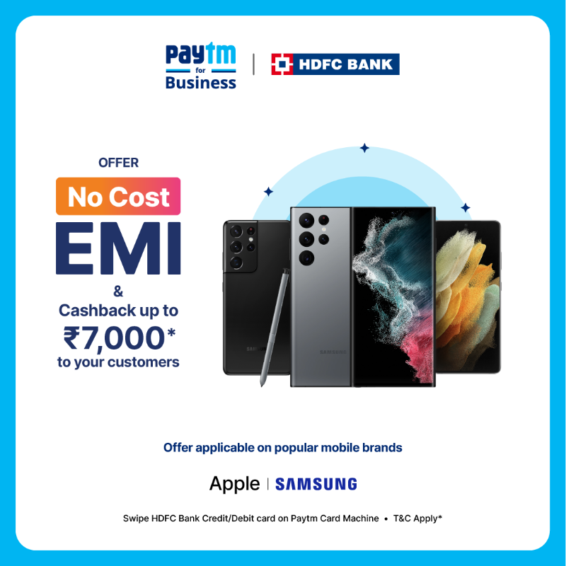PaytmBusiness's tweet photo. This summer season, offer No Cost EMI on popular electronics, laptops and mobile brands to your customers. Allow them to #PayInParts and earn exciting cashback. 🙌
Applicable on HDFC Bank Debit/Credit Cards swiped on Paytm Card Machines.
#NoCostEMI #PaytmforBusiness https://t.co/rXsnZgHH5X