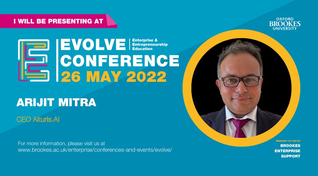 Alturis's tweet photo. Our CEO and Innovator will be presenting at the Evolve Conference that is highlighting Enterprise &amp; Entrepreneurship Education! 

Brought to you by @oxford_brookes, @brookesENTSUPP https://t.co/qeQHsFSlBe