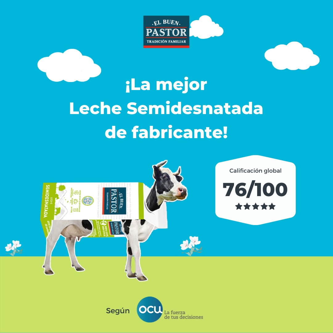 lechebuenpastor's tweet photo. 🥇Volvemos a ser la MEJOR LECHE SEMIDESNATADA de marca de fabricante (según la @ocu) 👏
🥛 Con 5 estrellas sobre 5 por calidad nutricional, calidad del procesado, higiene y ¡por su sabor! ⭐⭐⭐⭐⭐
Confirmamos: Buena leche, en buen envase.
#leche #cantabria #origenlocal https://t.co/470A7BKEvX