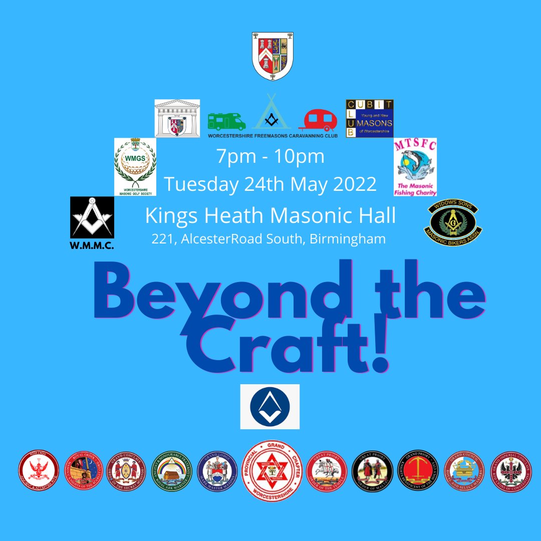 WorcsMasons's tweet photo. Are you a @WorcsMasons, want to know more about #Freemasonry and what it can do for you or you can do for it. Then why not pop along to the #BeyondTheCraft meeting at #KingsHeath
#ProgressiveOrders #SocialGroups🏍️🏕️🏌️🎣 #Freemasonry #Worcsmasons #UGLE https://t.co/H2kZdFD0mr