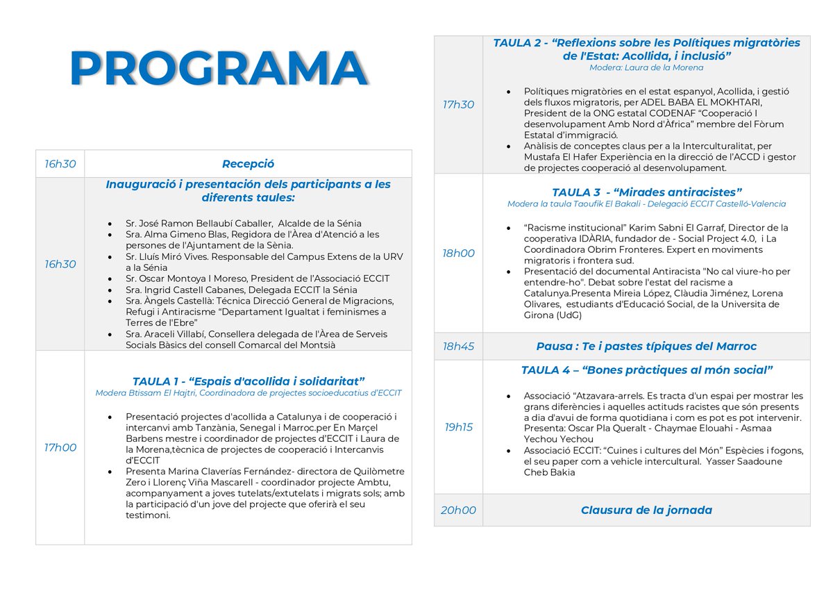 📍JORNADA INTERCULTURAL 2022📍

Taules de debat i presentacions amb la participació de convidats i convidades de diferents organitzacions del món social, cultural i educatiu que treballem en
xarxa.

Us hi esperem!🙋🏿‍♀️
