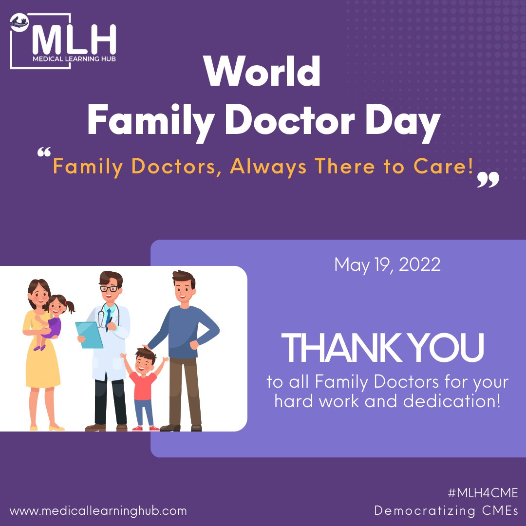 mlh_tc4a's tweet photo. World Family Doctor Day is observed annually on May 19 to recognize the role & accomplishments of family doctors in global health care systems.
The theme for World Family Doctor Day 2022 is "Family Doctors, Always There To Care”
#WorldFamilyDoctorDay #WONCA #MedicalLearningHub https://t.co/Ocp676qmJw