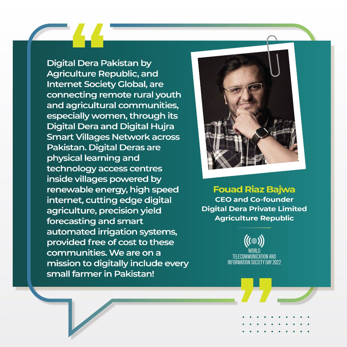 USF_Pak's tweet photo. In line with our vision of #empoweringcommunities, @USF_Pak celebrates #WTISD22 by honoring #agriculturerepbulic for its contributions in #agritech. CEO &amp; Co-Founder @FouadBajwa talks about impact Agriculture Republic is creating in Pakistan through #digitalderas &amp; #digitalhujras https://t.co/cmPNxUi33K
