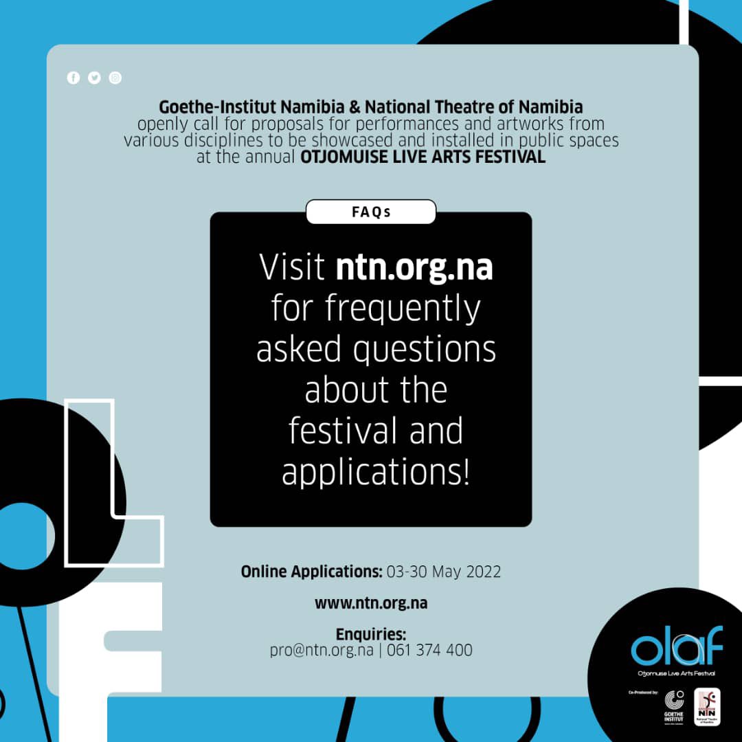 OLAF_Namibia's tweet photo. FESTIVAL FAQ

Visit https://t.co/ufMZ463VKZ for details.

#olaf
#olafnamibia
#goetheinstitut 
#nationaltheatreofnamibia 
#windhoekcity
#livearts
#publicarts
#namarts
#otjomuise https://t.co/RE3cEl0Gl3