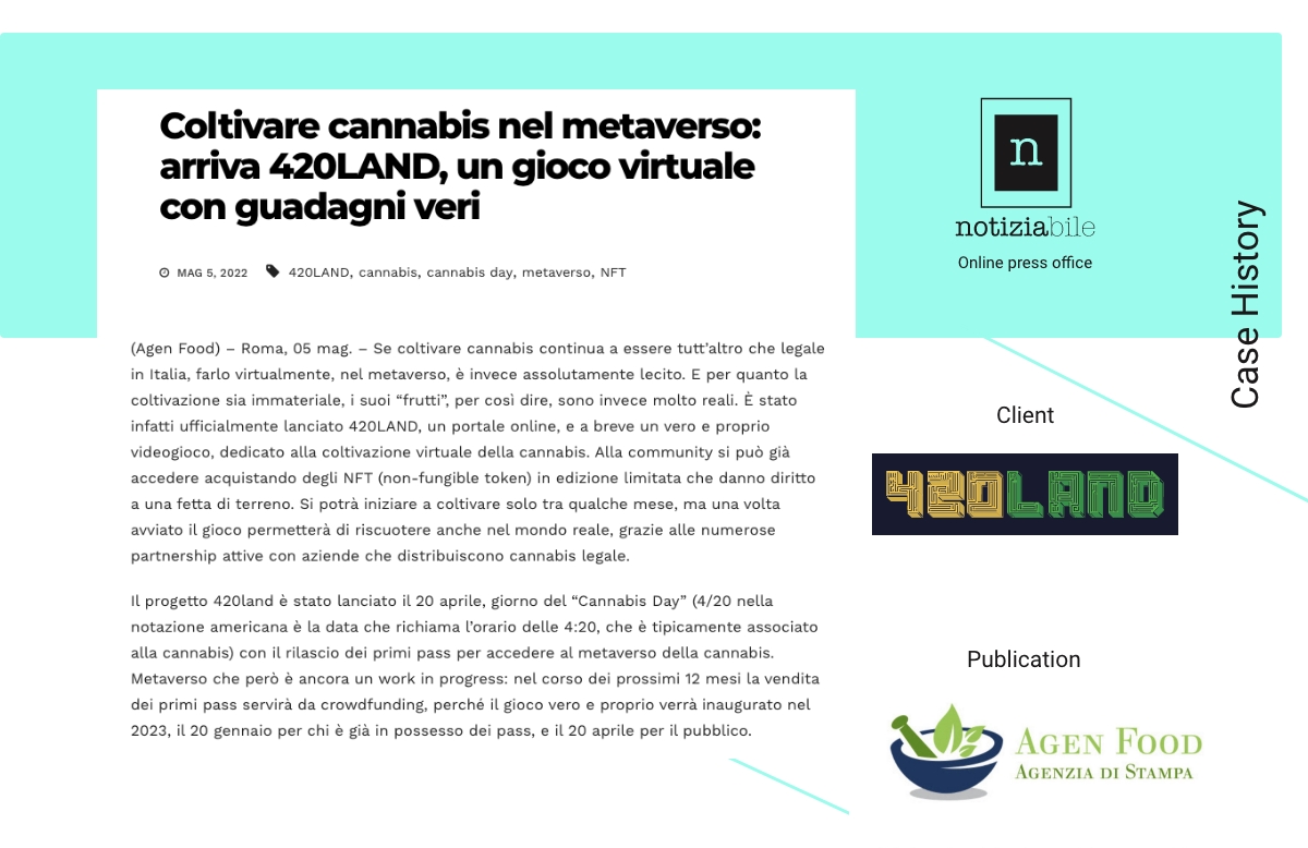 Notiziabile_it's tweet photo. 🙌   🚀  CASE HISTORY // @420landN by @Notiziabile_it 
Il videogioco lanciato dall’imprenditore Mattia Fiorentini @CBDExpress2 consentirà di guadagnare #token spendibili per acquistare prodotti dalle aziende partner del progetto. https://t.co/Z6CTF6U1Mg