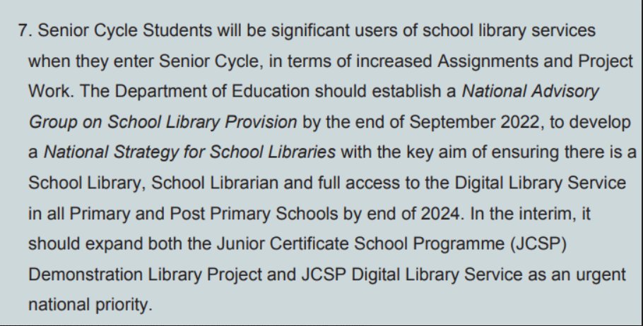 SLG_LAI's tweet photo. The LAI School Libraries Group very much welcomes the Joint Oireachtas Commmitte on Education's recognition of the importance of school libraries in their report on #LeavingCertificate reform (below). Our response can be accessed at: https://t.co/g44eevrdhH
#edchatie https://t.co/wVjRcV81Zi