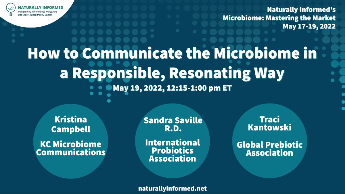 Join GPA Communications Director <a href="/GreenYourMeals/">Traci Kantowski</a> and <a href="/bykriscampbell/">Kristina Campbell, microbiome science writer</a> and Sandra Saville for a panel discussion on communicating in the microbiome space during the @Natinfoevents #Microbiome: Mastering the Market conference buff.ly/39wZTtg