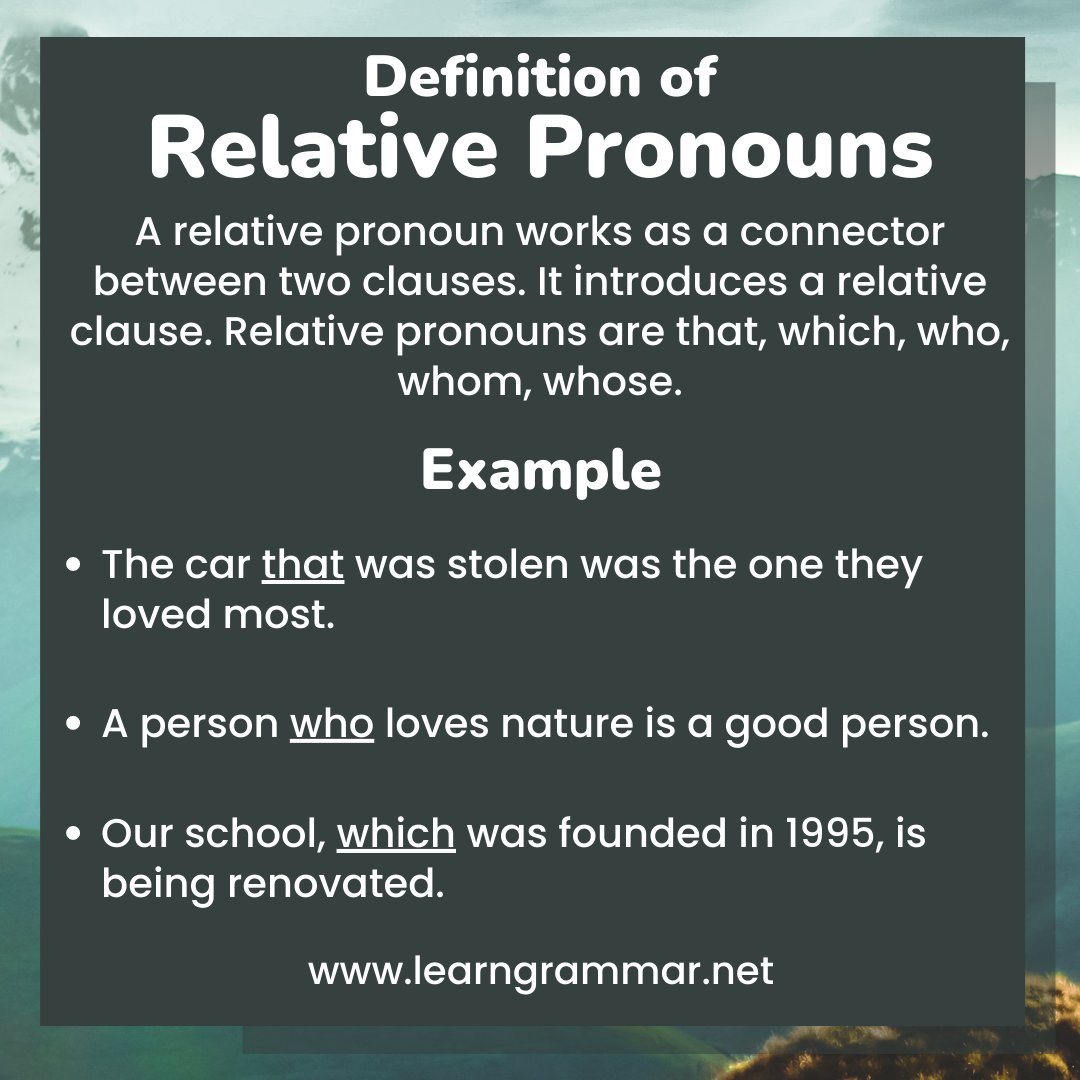 Learn Grammar on Twitter "A relative pronoun works as a connector