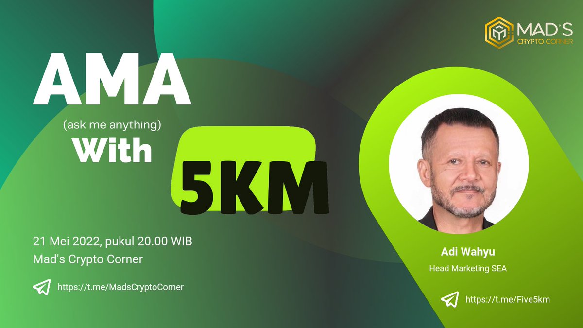 MadsCrypto_'s tweet photo. 🌟 @MadsCrypto_ #AMArathon with @5kmToday_ ✨

🏰Venue: https://t.co/4FI7MbkKjM
💰Pool: 100 $BUSD + 1 5KM NFT
⏰Time: 21/05/2022 1 PM UTC
▶️Detail: https://t.co/juPJvmgWE7

🛑#AMA Rules:
🔸Follow us &amp; @5kmToday_
🔸Join Telegrams
🔸Like &amp; RT
🔸Comment your questions https://t.co/X3SaTKQkxZ