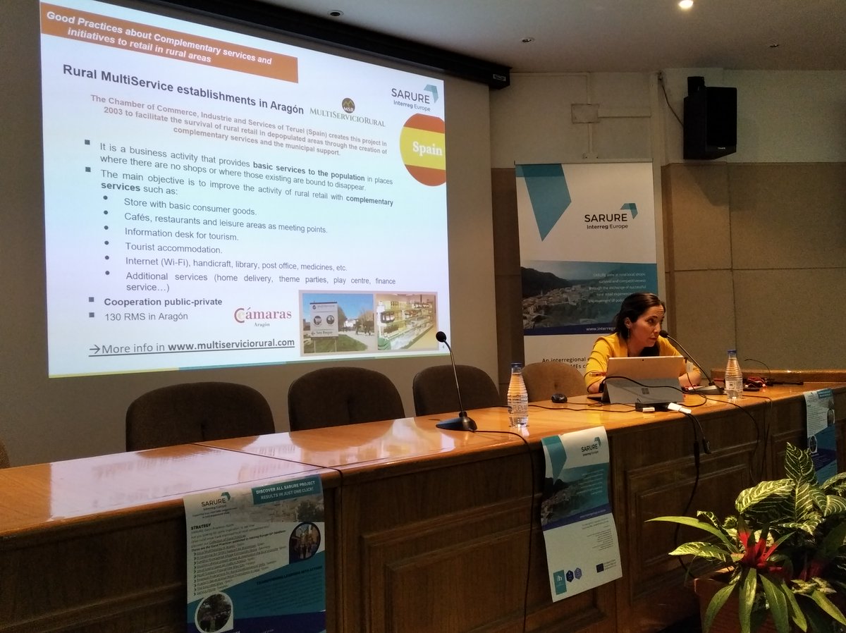 camarateruel's tweet photo. Nuria Ros, del equipo de coordinación y comunicación del proyecto SARURE @SaveRuralRetail  explica  buenas prácticas intercambiadas durante el proyecto y cada uno de los socios explica el estado de sus Planes de Acción.
Balance muy positivo gracias a la implicación de los socios. https://t.co/rpa3RvGDCM