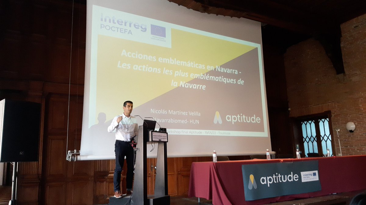 aptitudenetwork's tweet photo. @martinezvelilla revient sur les bénéfices de ces 4 années de projet @aptitudenetwork en Navarre @navarrabiomed #WorkshopFinalAptitude https://t.co/ppH4e6gWoY
