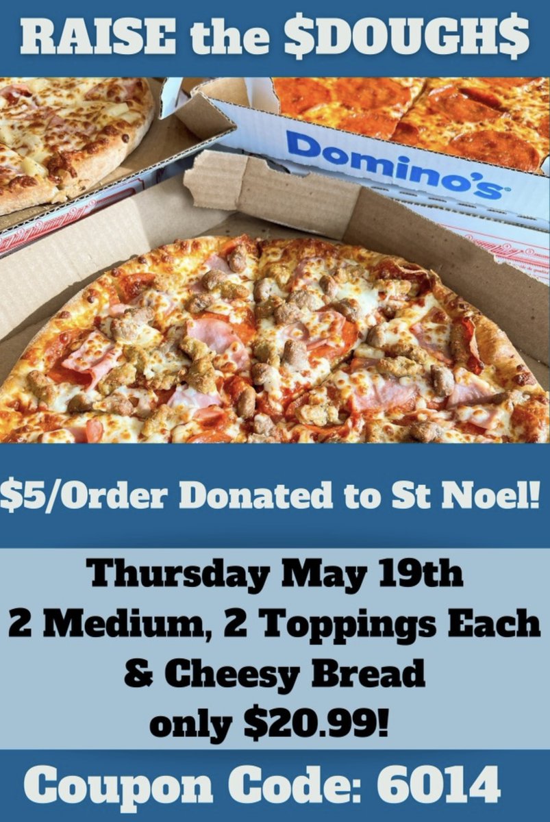 What's for supper? That's right Pizza!!! Tonight is raise the dough night so please buy pizza from Domino's Wasaga Beach and a donation will go to SNC. @dominoswb #pizzaday