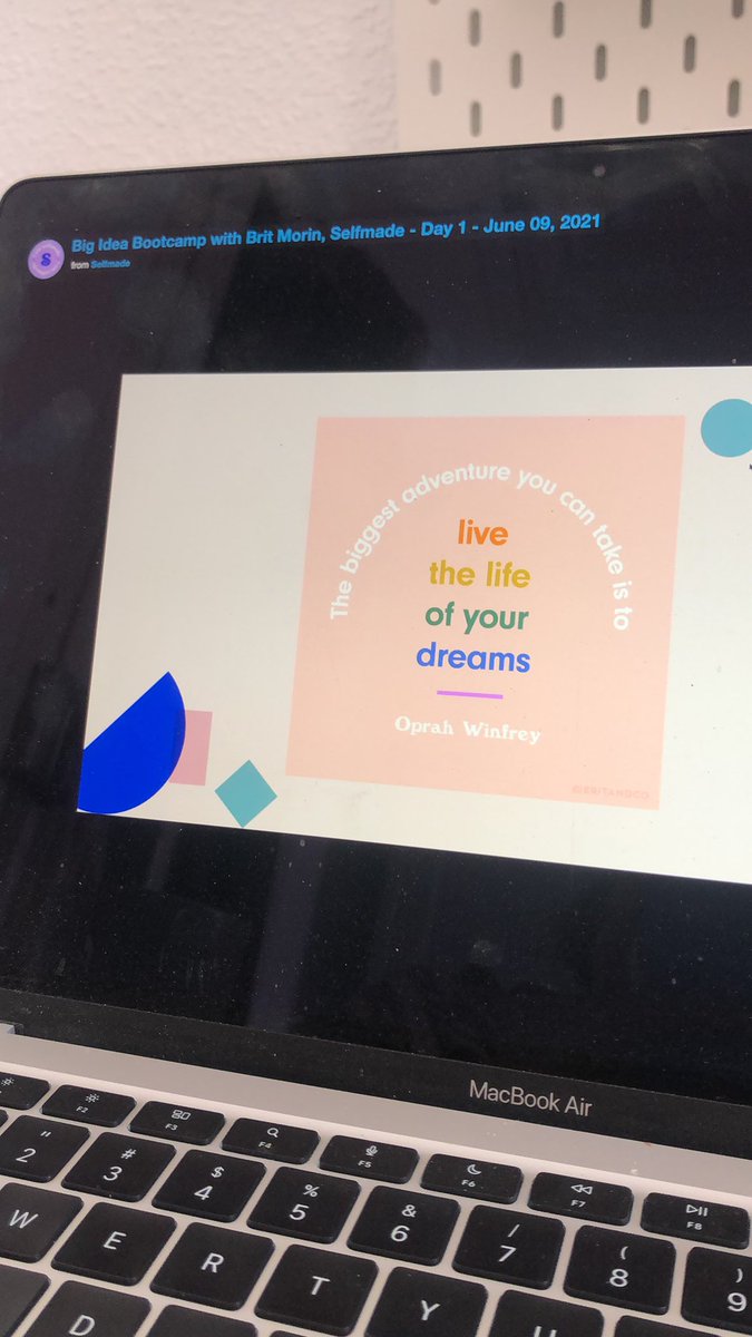 Came across Selfmade, a project <a href="/brit/">Brit Morin</a> did before launching <a href="/MyBFF/">BFF 🌈</a> 
Watching a FREE 2hr bootcamp to turn your idea into a business. Putting it out there for anyone who might need it as much as I do! Website is tryselfmade.com and there are pretty cool resources!!