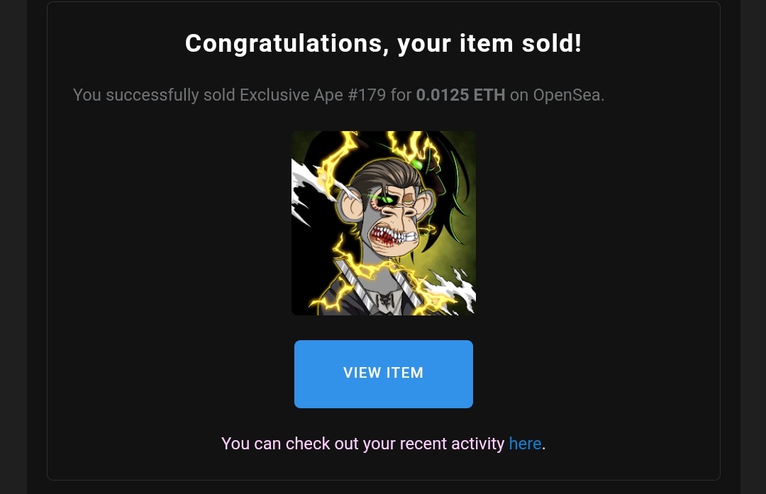 ExclusiveApe's tweet photo. SOLD! 😱😱😱
  
Welcome to the Exclusive Ape Fam dude 🚀

I also wanna say thank you to all my friends #NFTCommunity for like, RT, and share this NFTs.

#NFTsales #NFTProject #NFTCollection https://t.co/tUdkMC5YjW