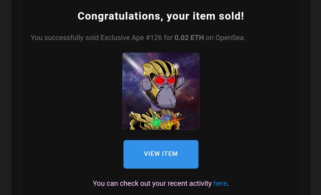 ExclusiveApe's tweet photo. SOLD! 😱😱😱
  
Welcome to the Exclusive Ape Fam dude 🚀

I also wanna say thank you to all my friends #NFTCommunity for like, RT, and share this NFTs.

#NFTsales #NFTProject #NFTCollection https://t.co/tUdkMC5YjW