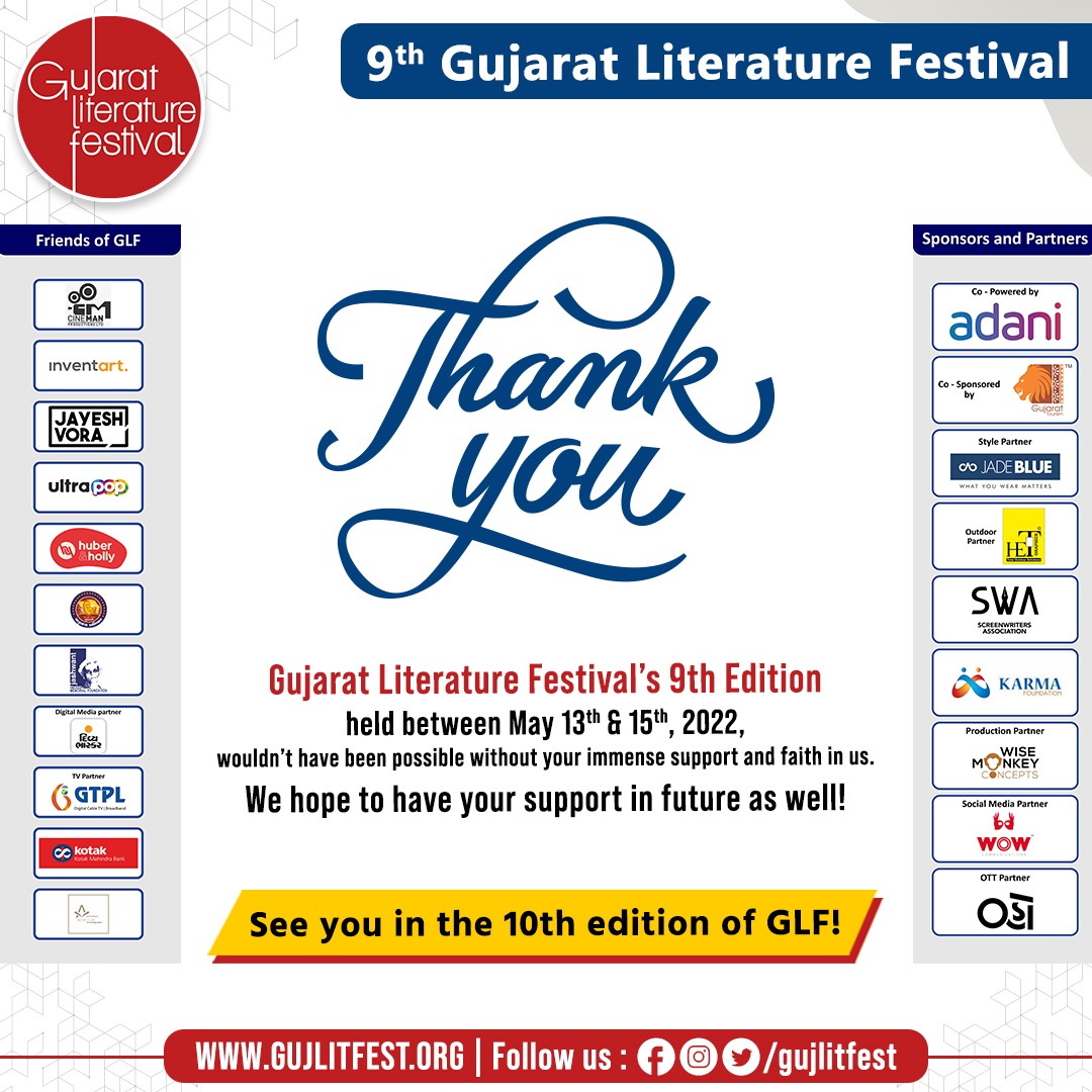 GLFgujlitfest's tweet photo. GLF9 wouldn't have been possible without your immense support and faith in us.

See you in the 10th Edition of GLF!

#ThankYou

#Glf #gujlitfest #gujaratliteraturefestival #GLF9 #GujLitFest9 #GLF2022 #gujlitfest2022 #gujaratiliterature https://t.co/RRrGfQhuyg