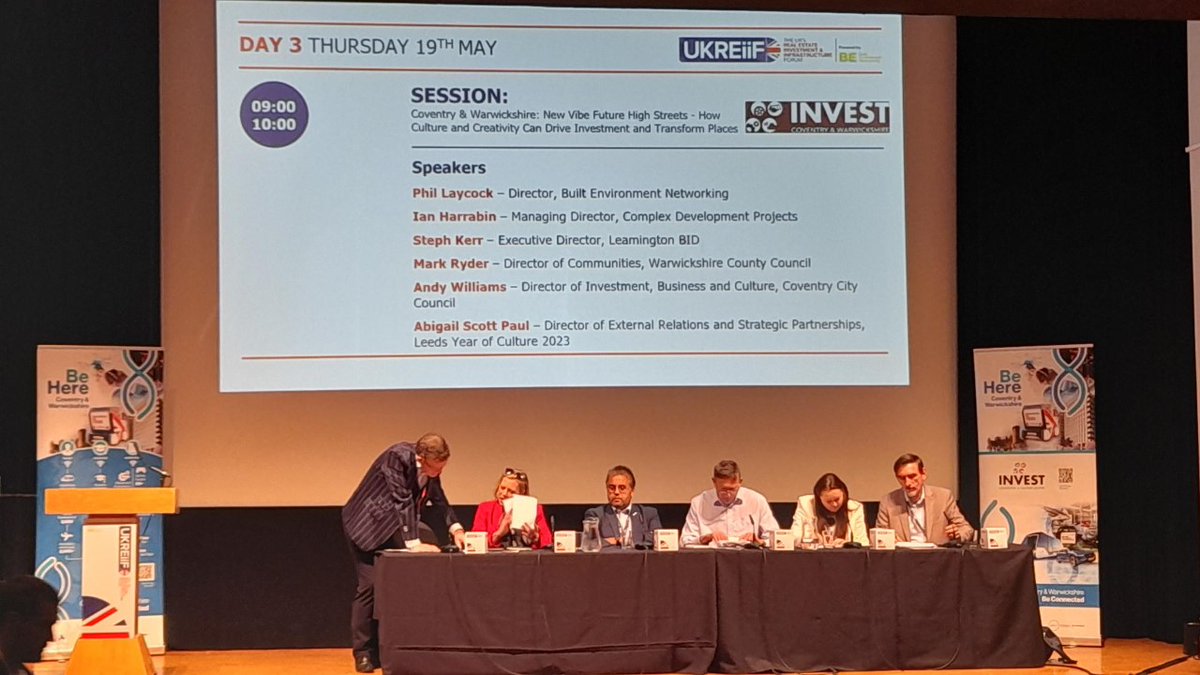 InvestWarks's tweet photo. A successful session promoting the New Vibe Future High Streets of #Coventry & #Warwickshire on the final day of @UKREiiF. Come and visit us at stand D25 before the day is out.
#InvestCW #InvestMidlands #Be Here https://t.co/5Oa4eT0VZ2