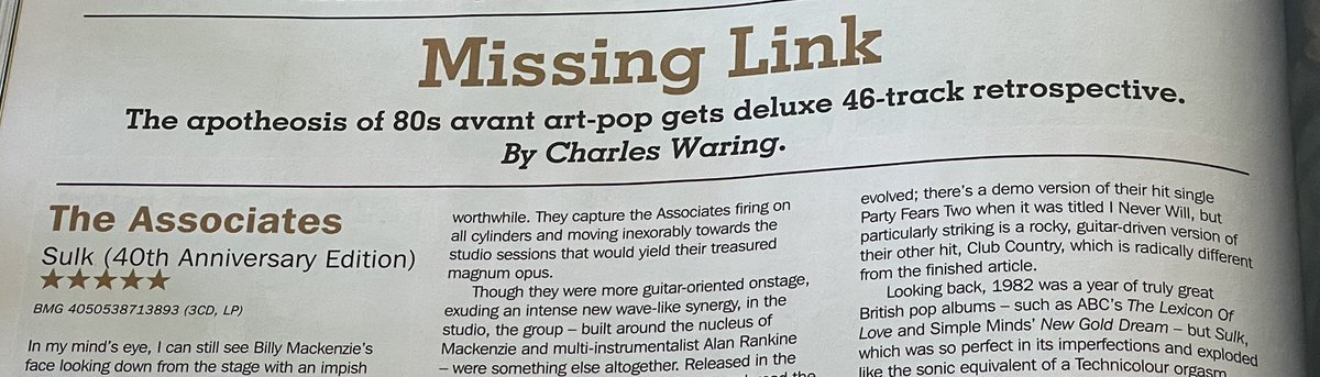 Scottish Post-Punk (@scotspostpunk) on Twitter photo ⭐️ ⭐️ ⭐️ ⭐️ ⭐️ review for Sulk (40th Anniversary Edition) in <a href="/RecCollMag/">Record Collector Mag</a>
(Buy the mag to read the full review)
<a href="/_theassociates_/">The Associates (Official)</a> <a href="/BMGuk/">Benchmark Group Limited</a> <a href="/18caratbilly/">For Billy MacKenzie & Alan Rankine</a> <a href="/GCPunkNewWave/">GC's Punk & New Wave</a> <a href="/NewWaveAndPunk/">PunkAndNewWave</a> <a href="/soundofyoungsco/">Big Gold Dream : Teenage Superstars : Hungry Beat</a> <a href="/HistoryofSMC/">ScotPopMusicExCentre</a> <a href="/a_affectionate/">Band “A.”</a> ⭐️ ⭐️ ⭐️ ⭐️ ⭐️ review for Sulk (40th Anniversary Edition) in <a href="/RecCollMag/">Record Collector Mag</a>
(Buy the mag to read the full review)
<a href="/_theassociates_/">The Associates (Official)</a> <a href="/BMGuk/">Benchmark Group Limited</a> <a href="/18caratbilly/">For Billy MacKenzie & Alan Rankine</a> <a href="/GCPunkNewWave/">GC's Punk & New Wave</a> <a href="/NewWaveAndPunk/">PunkAndNewWave</a> <a href="/soundofyoungsco/">Big Gold Dream : Teenage Superstars : Hungry Beat</a> <a href="/HistoryofSMC/">ScotPopMusicExCentre</a> <a href="/a_affectionate/">Band “A.”</a>