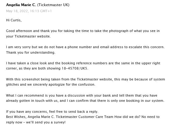 Curtis_Simmons's tweet photo. Trying to work out how @TicketmasterUK can openly admit to incorrectly double charging and taking over £400 from your account incorrectly, then when requesting the money to be refunded being told there's nothing that can be done? https://t.co/K05hoxEuvf
