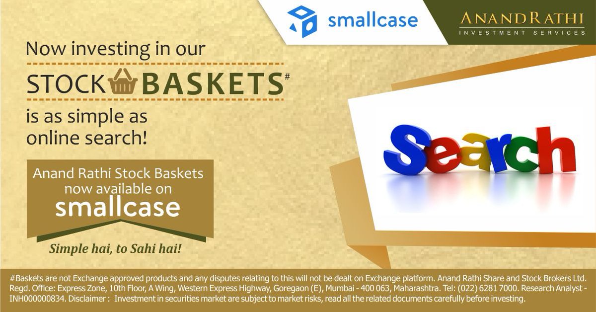 rathi_online's tweet photo. Investing just got easier with our stock baskets. Our stock baskets are now available on small case. Click here to invest in our baskets - https://t.co/Xpd99pelDo
#AnandRathi #Stockbroker #Stockbaskets #Smallcase #stockmarket #stocks #investing #trading #investment #money https://t.co/V58U5vz6lN