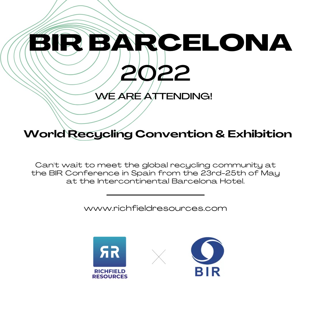 RichfieldRes's tweet photo. We'll see you at the @BIRworld conference 2022 on the 23rd, 24th and 25th of May in Spain! ♻️ 

#bir #convention #recycling #metals #scrap #networking #commodities #exhibition #barcelona #globaltrade https://t.co/B0poFEkR2Q