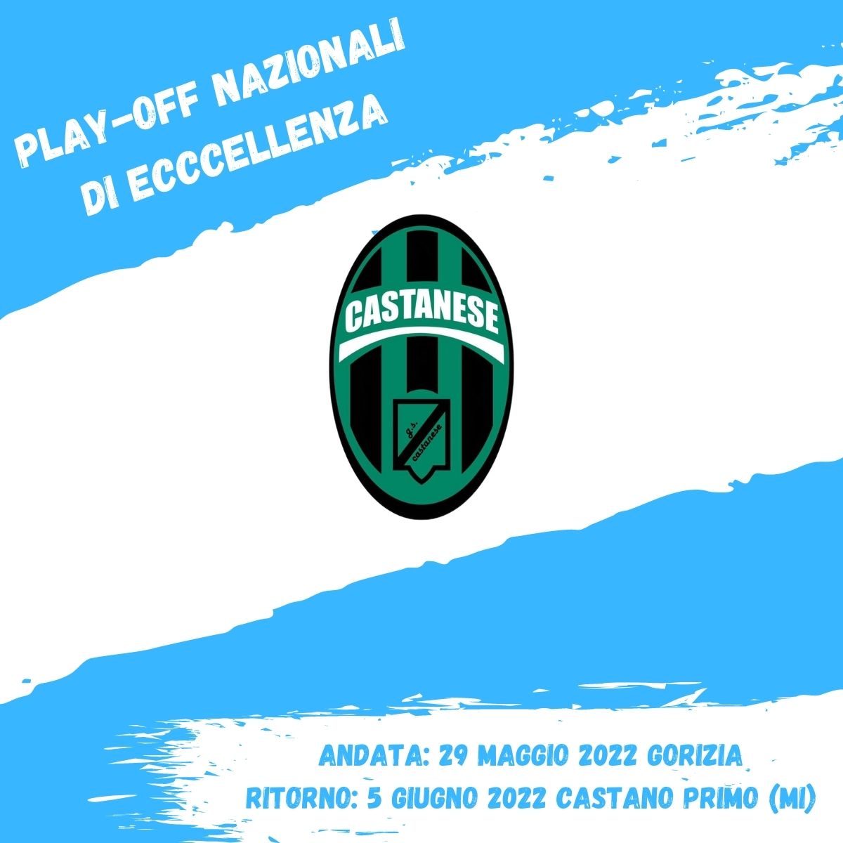 ⚽ Play-off nazionali di Eccellenza. 

📋 La Pro Gorizia affronterà la G.S. @GSCastane il seguente programma (salvo modifiche):

📌 Andata domenica 29 maggio a Gorizia
📌 Ritorno domenica 5 giugno a Castano Primo (MI)

Ancora da definire l'orario di gioco. 

#VamosPro