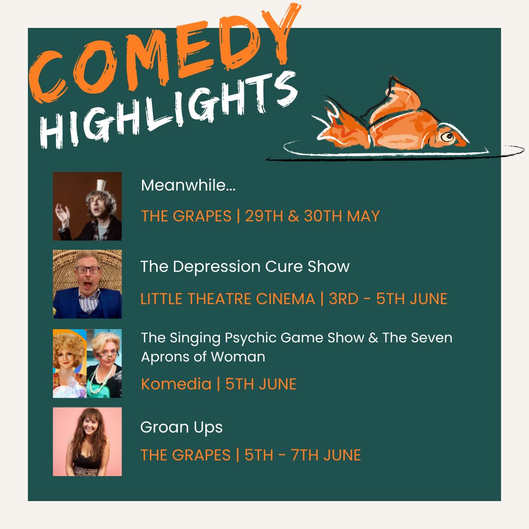 bathfringe's tweet photo. ✨ COMEDY HIGHLIGHTS - #bathfringe2022 ✨

🎟️ TICKETS HERE👉 https://t.co/yMBzh5kVij

@thegrapesbath @LittleTheatreUK @KomediaBath  @richardtoddtodd @cure_show @singpsychic @DanJonesComedy https://t.co/muV1taA7i4
