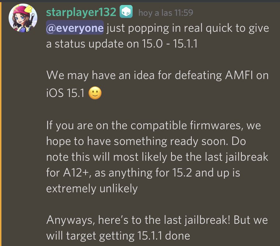 The Taurine team might have an idea to jailbreak iOS 15.1.1.
 This could be the last jailbreak for A12 devices