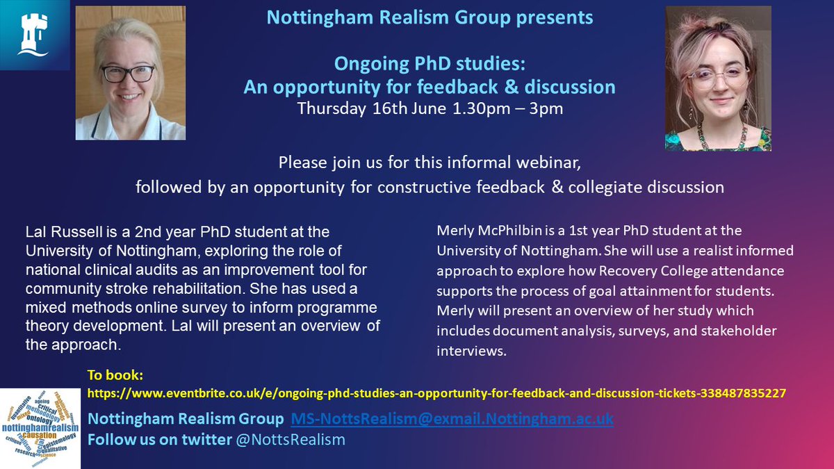 Please join us for our next webinar is on the 16th June at 1.30pm when @lal_russell and Merly McPhilbin will share their PhD work followed by an opportunity for constructive feedback and collegiate discussion. Sign up at eventbrite eventbrite.co.uk/e/ongoing-phd-…