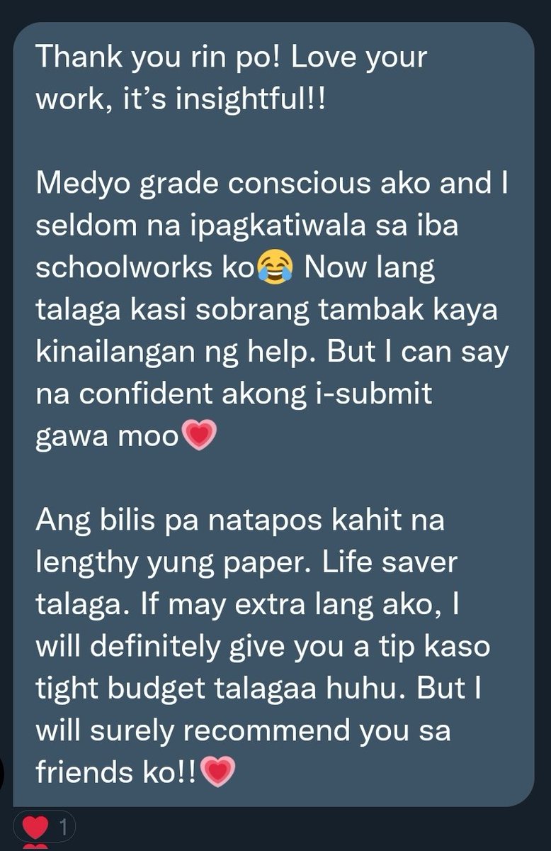 Feedback from my first ever client! || Position Paper💟💟