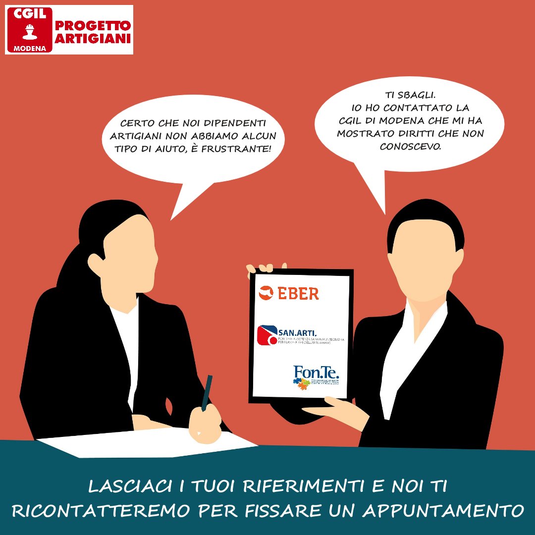 CGILModena's tweet image. 🟥 SEI DIPENDENTE DI UN'AZIENDA ARTIGIANA?
Con #ProgettoArtigiani ti forniamo assistenza su diritti e benefici economici dei fondi #Eber #Sanarti #Fonte ai quali puoi accedere. Scrivici, noi ti ricontatteremo per fissare un appuntamento
Approfondimenti 👉 bit.ly/3Lior6Q