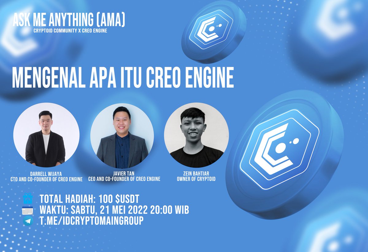 crypto_id's tweet photo. 🗣️Cryptoid AMA with @creo_engine ! 

💰5 Orang Dengan Pertanyaan Beruntung Masing - Masing 10 BUSD

✅Rules &amp; Qualified AMA : 
1. Follow @crypto_id &amp; @creo_engine 
2. Drop Pertanyaan Mu Di Kolom Komentar &amp; Tag 1 Teman Dan Hastag #CryptoIDAMA

💬Venue: https://t.co/qdpviC76nc

GL! https://t.co/JUbAJHGKpn