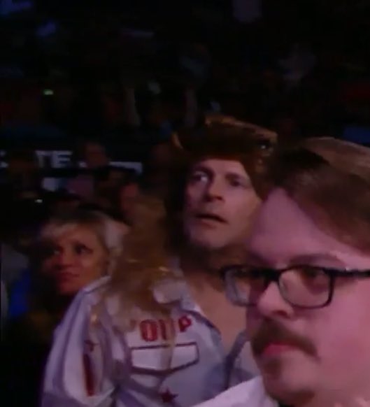 camrvale's tweet photo. Look at this dude.  Surely this is the guy whose catch phrase is “you can’t see me” in the crowd, or does he have a twin? @AEW #AEW .  @davemeltzerWON https://t.co/9JQjFa3PjO