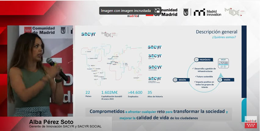 SomosSacyr's tweet image. Hoy participamos en #InnoDays_Madrid @mide_global en la jornada de #TecnologiasBiomedicas para presentar nuestros proyectos de #innovacion en Sacyr Social de la mano de Alba Pérez, nuestra Gerente de Innovación, quien ha comentado nuestros programas iChallenges e Ingenium