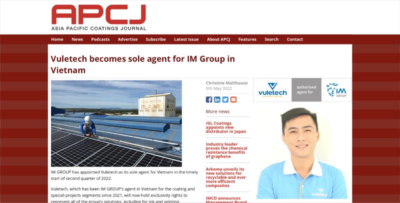 IM GROUP (Formerly Inkmaker Group) was in the news.
Vuletech, IM GROUP’s agent in Vietnam, will now hold exclusivity rights to represent all of the group’s solutions, including for ink and printing. 

Link: asiapacificcoatingsjournal.com/news/vuletech-…

#IMGROUP #engineeringsolution #colourmatching