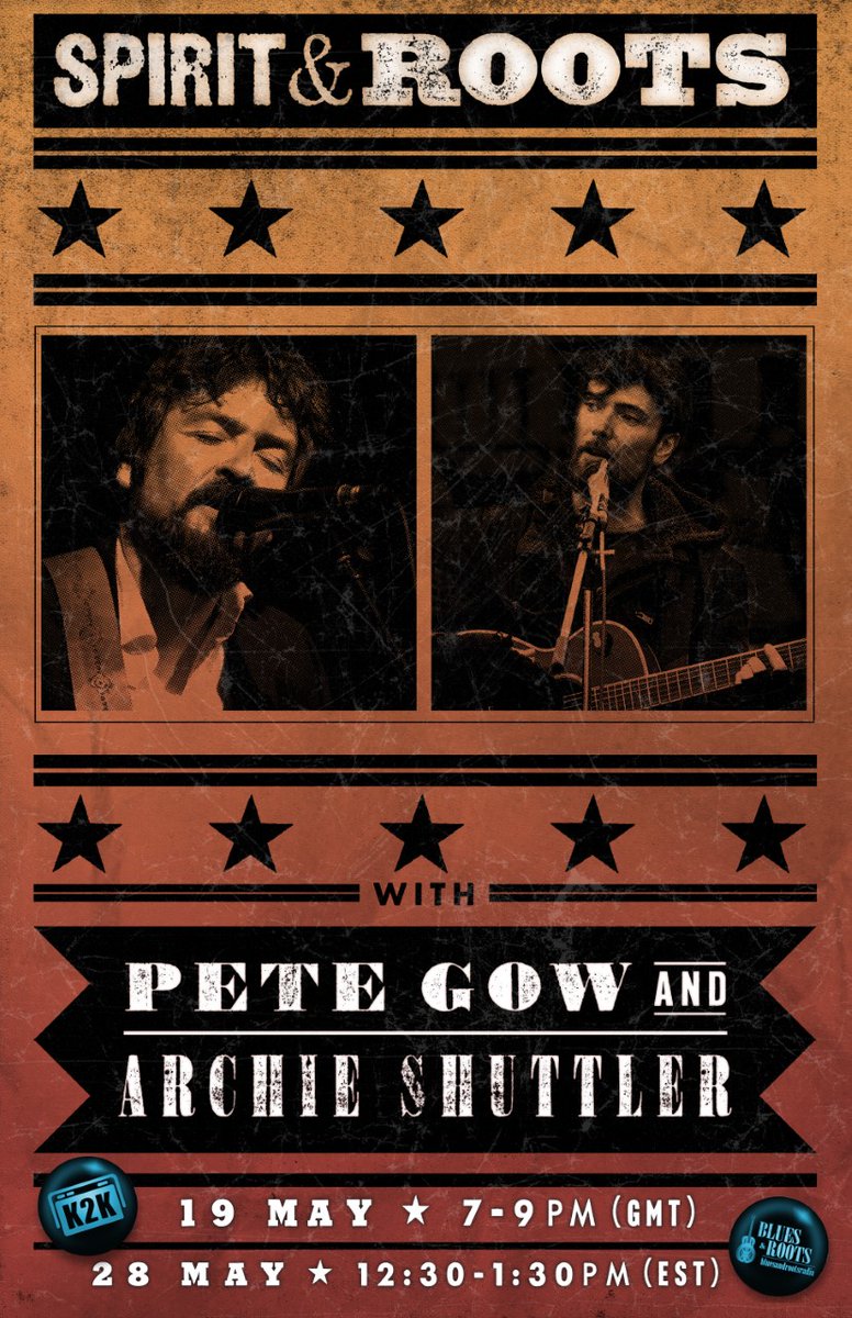 SpiritandRoots2's tweet photo. Spirit and Roots returns TONIGHT 7-9pm (BST) with special guests @petegow and archie shuttler joining us live with their guitars in the @k2k studio 🎧📻💙🎸

Tune in here: https://t.co/AHE5mo2j6H https://t.co/yQJNN8g0n6