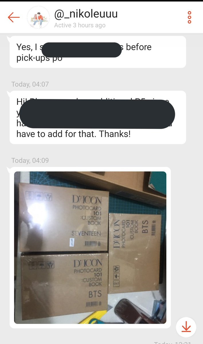 kpmincart's tweet photo. #kpminupdates

DICON UPDATES

nix is not answering dms from twitter. So i messaged her on her shopee account. and she replied (1st pic).

After that she messaged again on her shopee acc with a photo update of my item. Hoping na mabook niya to for tomorrow's pickup. https://t.co/UIKDjvXBhd
