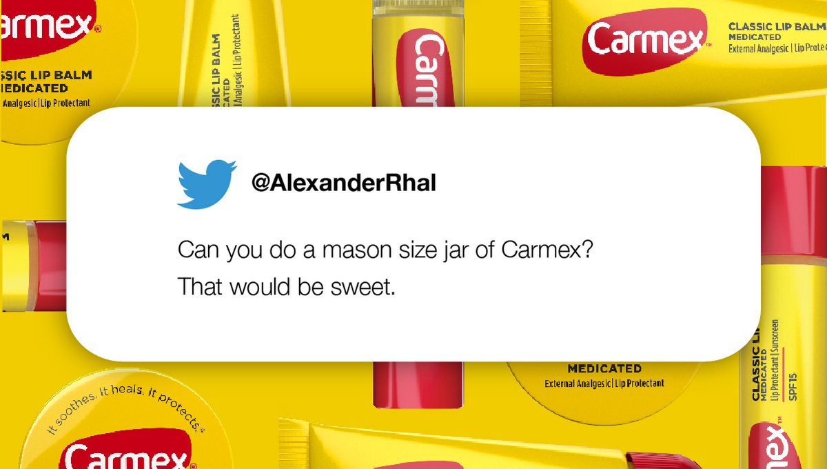 Carmex's tweet photo. 📣 Calling all Carmex fans! 📣 Are you #TeamStick, #TeamTube or #TeamJar like @AlexanderRhal? https://t.co/WvrmzGflC3