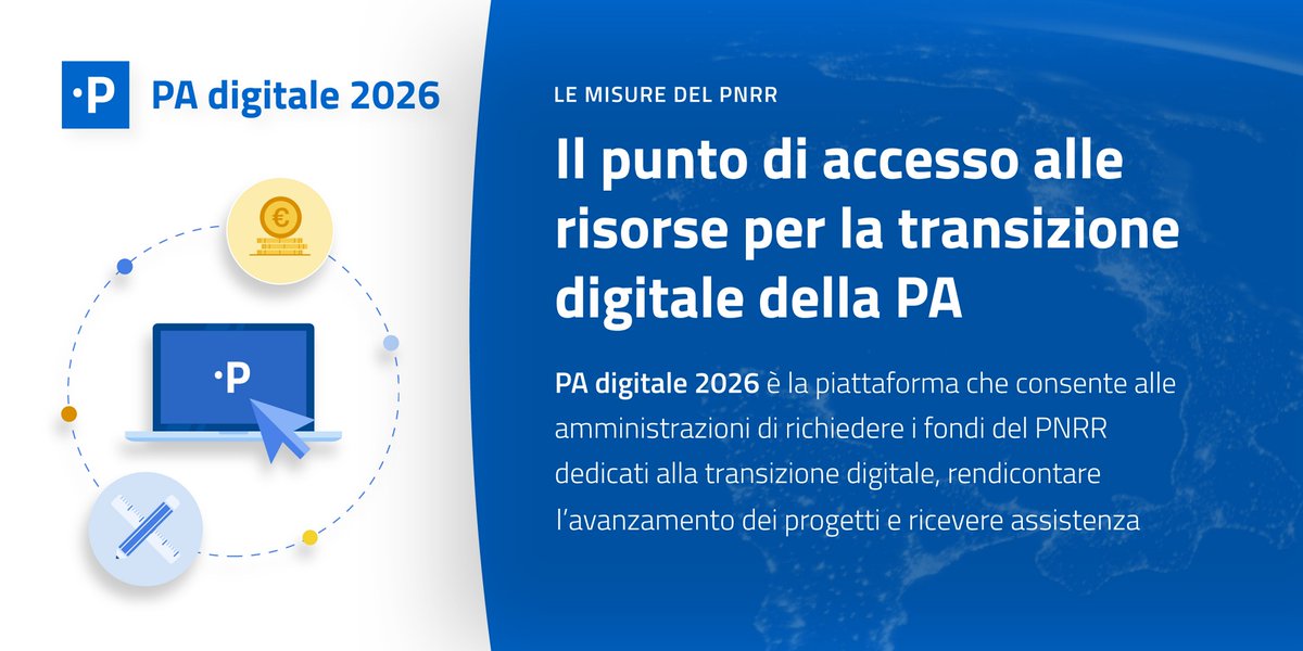 ANCI FVG (@anci_fvg) on Twitter photo Quali sono le misure del #PNRR per il digitale destinate ai Comuni e come accedere alle risorse ?
Come funzionano gli avvisi di #PAdigitale2026?
Ne parleremo il #25maggio in un seminario organizzato in collaborazione con <a href="/InnovazioneGov/">Dipartimento per la Trasformazione Digitale</a>
🔗Iscrizioni su bit.ly/PAdigitale2026 Quali sono le misure del #PNRR per il digitale destinate ai Comuni e come accedere alle risorse ?
Come funzionano gli avvisi di #PAdigitale2026?
Ne parleremo il #25maggio in un seminario organizzato in collaborazione con <a href="/InnovazioneGov/">Dipartimento per la Trasformazione Digitale</a>
🔗Iscrizioni su bit.ly/PAdigitale2026