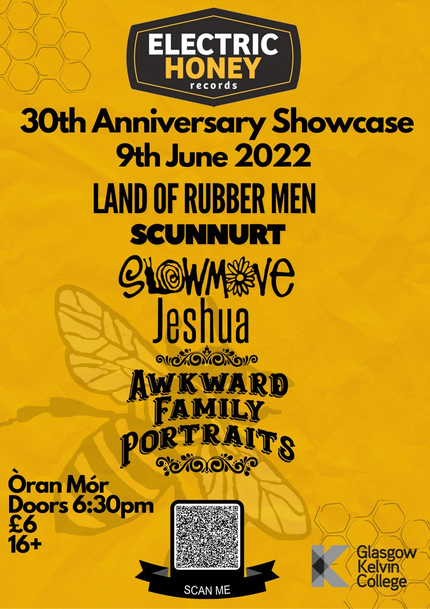 Our 30th Anniversary Showcase is not far away grab your ticket now! Featuring <a href="/rubbermen2/">Land Of Rubber Men</a> <a href="/scunnurt/">SCUNNURT</a> <a href="/slowmoveband/">Slowmove</a> <a href="/songsofjeshua/">Jeshua</a> &amp; Awkward Family Portraits 
ticketweb.uk/event/electric…