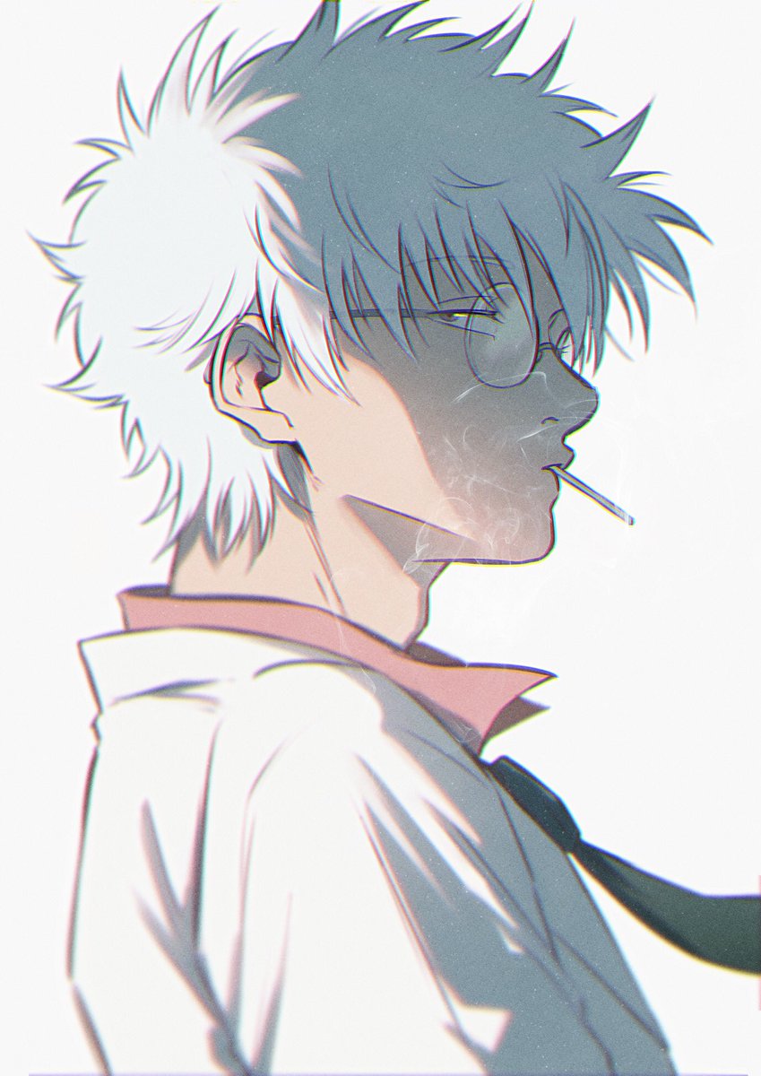 sakata gintoki 1boy male focus solo necktie white hair glasses shirt  illustration images