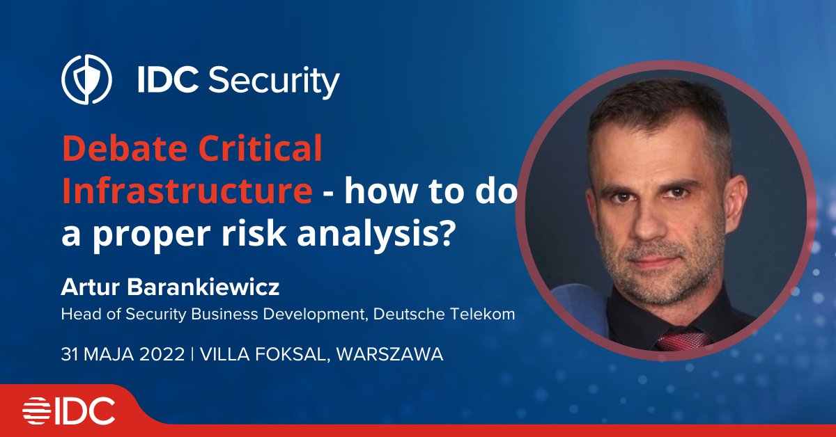 As Deutsche Telekom Group, we are recognized as a strong and experienced provider of security solutions across Europe!
We invite you to an interesting debate presented by <a href="/IDC/">IDC</a>: "How to make a proper risk analysis."
📅 May 31, Villa Foksal, Warsaw, Poland. tinyurl.com/y38xyxms