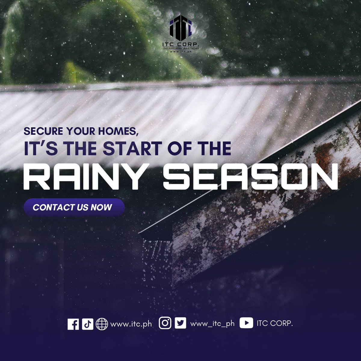 www_itc_ph's tweet photo. Is your home/structure roof ready? Walls waterproofed? Doors and windows sealed? The official rainy season was announced by PAGASA. Here are some tips to prepare for the rainy season! 

#build #builders #construction #rainyday https://t.co/r59Xym3ers