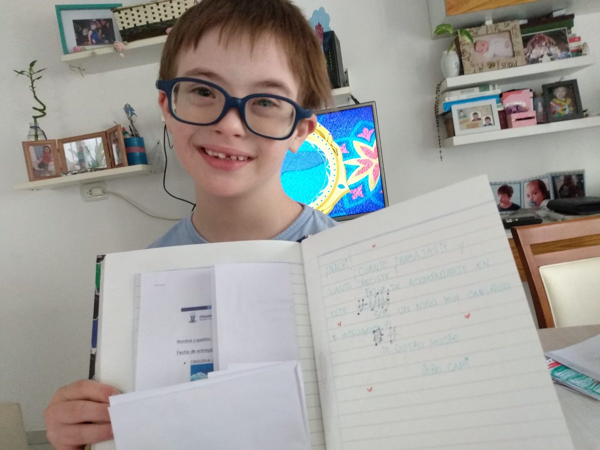 NorahDiCosta's tweet photo. Él es Nacho y tiene síndrome de down.  Feliz por los resultados de su primera prueba. La maestra, una genia. Su comentario sobre la prueba: sos un niño muy cariñoso e inteligente. https://t.co/U9BVKsPj5A