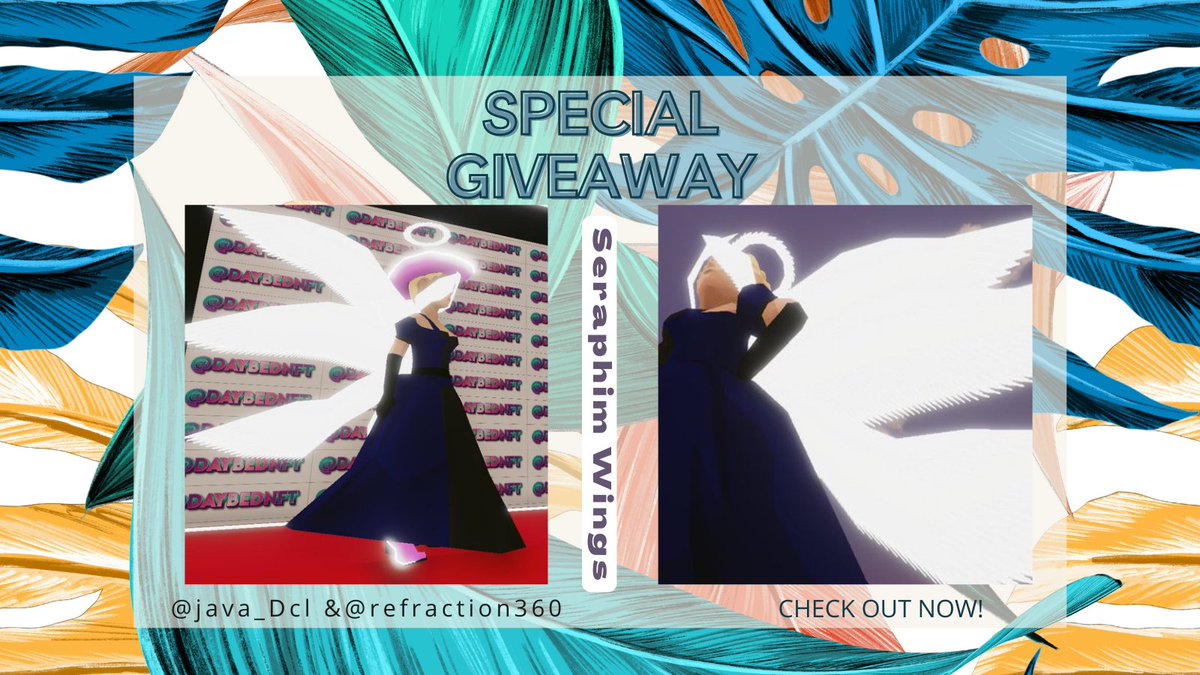 📢 SPECIAL #NFTGiveaways 🔥
Sponsored by awesome creator @Refraction360 

we're giving:
✨1x Seraphim Wing

 1  Winner🏆
✅❤️+ RT
✅Follow <a href="/Java_23_/">Java_dcl</a> @Refraction360 
✅Tag 3 Friends
48hrs ⏰
Grab yours⬇️
market.decentraland.org/accounts/0xe52…
#Metaverse  #NFTCommunity #NFTs