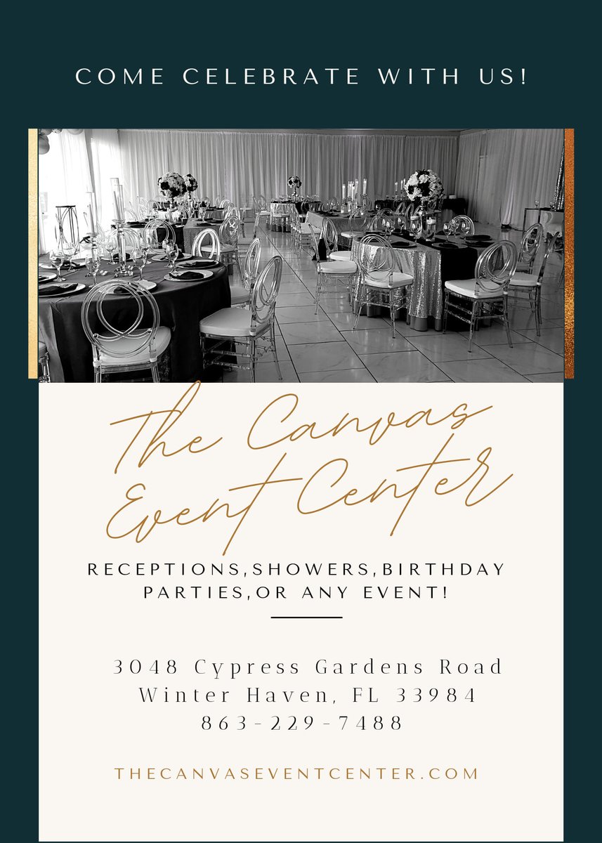 thecanvasec's tweet photo. Whether you’re celebrating a birthday, engagement, or just life, we have the perfect venue for you to do so! Celebrate the right way with us at The Canvas Event Center🎉🎉🎉
https://t.co/vCr860u9Jp
863-229-7488 https://t.co/QD9xQsC9Fi