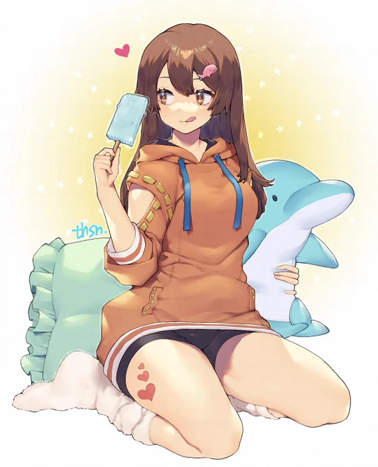 アイス食べ食べ部屋着メイちゃん #格ゲーキャラ描こうぜ 