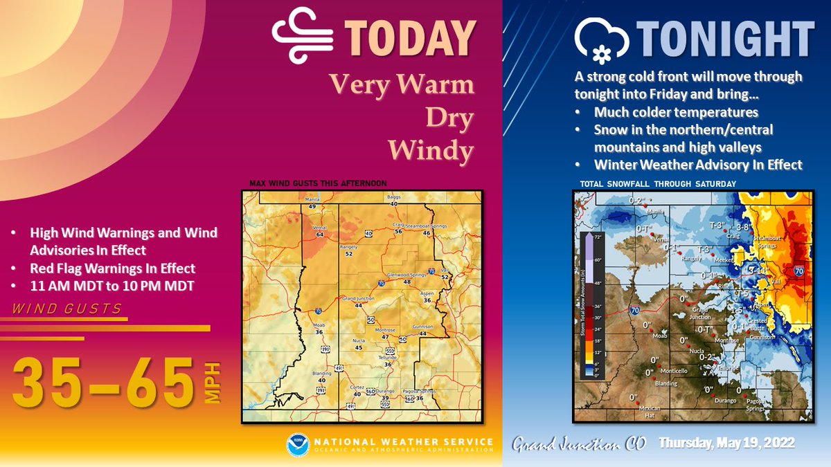 A strong spring storm will bring the whole kitchen sink to eastern Utah and western Colorado over the next couple of days. Hazards include very strong winds, critical fire weather and heavy mountain snow. Numerous highlights are in effect. #COwx #UTwx
